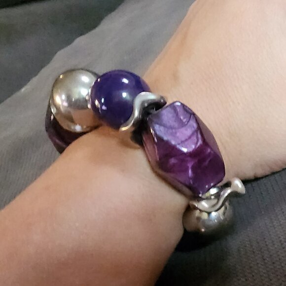 Claire's Purple/Silver Chunky Retro 80s Stretch Bracelet - Picture 7 of 16